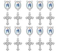 20 Piece Set Rhinestone Catholic Saints Medal Connectors and Crystal Cross Charms for Religious Rosary Making Supplies (Silvery The Virgin Mary)