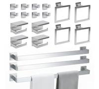20-Piece Stainless Steel Bathroom Hardware Set - Complete Accessory Kit with Towel Bars, Rings, Hooks, and Toilet Paper Holders