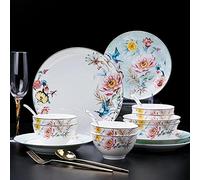 20-Piece Stoneware Dinnerware Set, Ceramic Dishes and Chopsticks Set New Tableware Set Bowls and Dishes Chinese Creative Dishes and Bowls Set