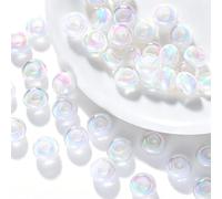 20 Pieces 14MM Large Hole Beads Iridescent Acrylic Pony Beads for Crafting,Beading,Keychain Making-White
