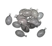 20 Pieces 30x20mm Cabochon Base Pendant Setting Trays DIY Blank Jewelry Bezels Antique Silver Oval Base Jewelry Making Findings (Pack of 20)