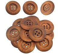 20 Pieces 6 cm 2.4 Inch Large Size Wood Big Buttons with 4 Holes Round Large Wooden Sewing Buttons for DIY Clothing Sewing Bag Decoration Craft Supplies, Coffee Color
