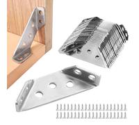 20 Pieces 65 mm Stainless Steel Corner Connector with Screws | Triangle Angle Corner Brackets for Wood, Universal Triangle Support Furniture Corner for Shelf Cabinet Table Desk