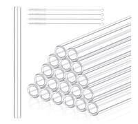 20 Pieces 8 Inches Long Clear Glass Tubes for Art DIY Laboratory, 12mm OD 8mm ID 2mm Thick Wall Glass Borosilicate Blowing Tubing with 5 Cleaning Brush