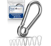 20 pieces 8-mm Stainless steel snap hook with thimble V4A robust shape with eye breaking load 1400 kg snap-fits fire brigade carabiner 316 8x80-mm