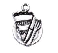 20 Pieces Antique Silver Slice of Cake/Pie/Tart Charms on a Plate With Knife & Fork