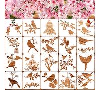 20 Pieces Bird Stencils for Painting Reusable Animal Plante Spring Stencil, DIY Template for Painting on Wood Canvas Christmas Decor