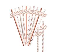 20 Pieces Birthday Straws, 30th Birthday Straws, Rose Gold Paper Straws for Birthday Party Table Decoration, 4 Styles