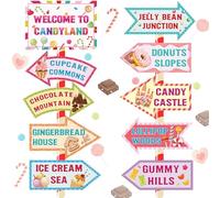 20 Pieces Candyland Decorations Welcome to Candyland Signs Candy Party Decorations for Kids Girls Candy Land Themed Birthday Party Halloween Christmas Trunk or Treat Car Decorations