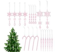 20 Pieces Christmas Icicle Decorations for Christmas Festive Snow Pendants in Acrylic Tree Drop, Ice Lid, New Year and Birthday Decorations on