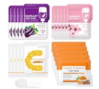 20 Pieces Face Masks Clay,Clay Face Mask,4 Flavor Face Masks Skincare Sheet,Natural Face Mask with Mask Brush,Face Mask Bulk,for Deep Cleansing,All Skin Types