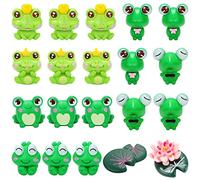 20 Pieces Frog Figurines Mini Figurine Lotus Flower and Leaf Animals Model Cake Topper Fairy Graden Moss Landscape DIY Terrarium Craft Animal Theme Party Decoration Hoem Decor