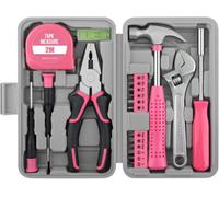 20 Pieces Home Tool Set, Basics Household Tool Kit With Small Mini Carrying Box For Men And Women Diy (Pink)