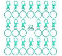 20 Pieces Keyrings with Carabiner and Ring - Aquamarine Colour - Key Rings with Open Rings - Easy to Install for Keys, Crafts, Embellishments and DIY