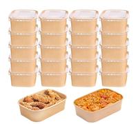 20 Pieces Kraft Cardboard Containers, Takeaway Kraft Paper Boxes, Biodegradable Salad Bowls, Meal Prep Containers with Lids, Waterproof, for Takeaway, Work Meals, Travel (20, With PP lid, 750ml)