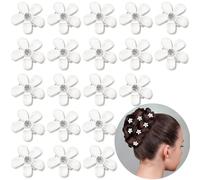 20 Pieces Mini Flower Hair Clips with Rhinestones, Cute Hair Clips, Flower Hair Pins, Decorative Hair Clips, Wedding Hair Clips (White)