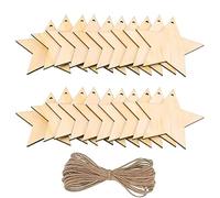 20 Pieces Natural Wooden Star Shape Wooden Star Wood Pieces Wooden Ornament, Wood Log Slices for House Garden Home DIY Art Craft Christmas Tree Party Decoration