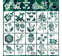 20 Pieces Nature Stencils with Flowers, Plants, Butterflies & Bees for Crafts & DIY Wall Dcor
