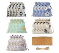 20 Pieces of Small Gift Bags, 20 Pieces of Hang Tags with 5 Meters of Hemp Rope, Printed Drawstring Bags, Small Item Storage Bags, Printed Drawstring Pockets