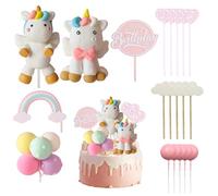 20 Pieces Rainbow Horse Cake Inserts, Happy Birthday Cake Decoration, Rainbow Cake Decoration, Reusable, Birthday Decoration, Girl Boy Cake Decoration (Pink)