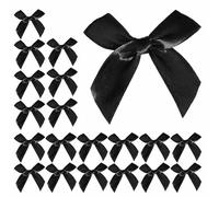 20 Pieces Self Adhesive Bows DIY Craft Gift Wrapping Silk Satin Ribbon Bows 7 cm Christmas Decor Card Making Embellishments (Black)