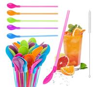 20 Pieces Slush Straws,Colored Straw Spoon 2 in 1 with Cleaning Brush,Drinking Straws for Smoothies, Juice, Cocktail, Hot Drink (5 Colors)
