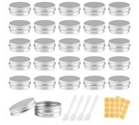20 Pieces Small Tins with Lids, Round Travel Pots, Empty Cosmetic Containers Pots with Labels and Mini Spatula, Small Tins Jars with Screw Lids for Lip Balm, Sample, Cream Lotion (15ml)