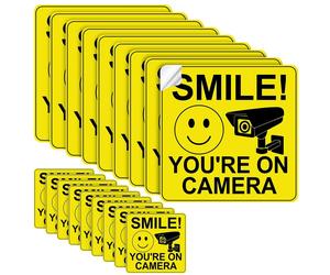 20 Pieces Smile You're On Camera Sticker Self-adhesive 24 Hour Video Surveillance Sign Sticker Uv Protected And Waterproof For Cctv Security Camera, I