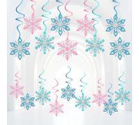 20 Pieces Snowflake Hanging Swirl Ceiling Decoration, Glitter Winter Wonderland Decoration for Christmas Frozen Party, Blue&Pink