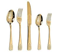 (20 Pieces) Stainless Steel Silverware Kitchen Cutlery Set Utensils Tableware Flatware Sets for 5, Steak Knife Fork Spoons Teaspoons,Creative Retro Palace Style (Gold)