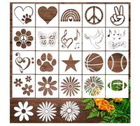 20 Pieces Stencil for Painting, Love Peace Sign Stencil Rainbow Star Heart Flower Stencils Reusable Music Notes Template for DIY Crafts Wood Canvas Paper Fabric Furniture (20pcs Peace Love)