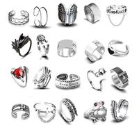 20 Pieces Vintage Silver Knuckle Ring Set - Punk For Women - Men Cool Gothic Open Ring - Pack Chunky Stackable - Finger Bulk Halloween Costume - Party Favor Rose Snake Eye Spider - Paw Flo
