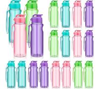 20 Pieces Water Bottle Bulk for Kids, 500 ml Reusable Plastic Water Bottles with Handle Strap, Leak Proof Flip Top Sports Water Bottles for Summer School Gym Travel (4 Colors)