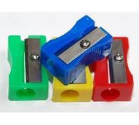 20 Plastic Coloured Single Hole Pencil Sharpeners. Blue, Red, Yellow & Green