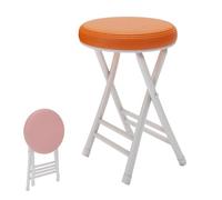 20" Portable Folding Stool - Collapsible Padded Bar Stool for Kitchen & Cafe, Round PU Leather Breakfast Chair, No Back Design, Ideal for Dining & Outdoor Use (Orange)