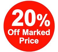 20% Reduced Stickers Off Marked Price Labels, Round, Red, 20mm, 500 Pack | Quick Markdowns, Self Adhesive, Removable, Clear Discount Message, Retail Displays & Markings, Sale Events