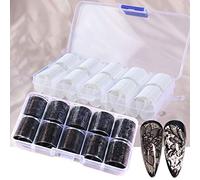 20 Rolls Lace Nail Foil Transfer Sticker, Mwoot Self-adhesive White & Black Flower Nail Wraps, Full Coverage Nail Art Stickers Decals Starry Sky Manicure Decoration Kit (2.5cm100cm)