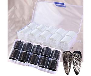 20 Rolls Lace Nail Foil Transfer Sticker, Mwoot Self-adhesive White & Black Flower Nail Wraps, Full Coverage Nail Art Stickers Decals Starry Sky Manicure Decoration Kit (2.5cm100cm)