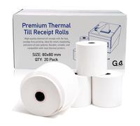 20 Rolls of 80 x 80 Premium Thermal Paper Till Rolls Receipt Roll for Cash Register, POS, Credit Card Machine with Red Warning Strip 265gm Each Roll