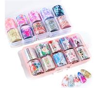 20 Rolls Randomly Flower Nail Foil Transfer Stickers, Mwoot Holographic Flower Nail Art Stickers Tips Wraps Adhesive Glitters Acrylic DIY Nail Decoration, Starry Sky Patterns Manicure Kit (2 Boxes)