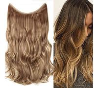 20" Secret String Wire In Hair Extensions Synthetic Curly One Piece Natural Invisible Wire Hairpiece - Light Brown & Ash Blonde(50cm-90g)