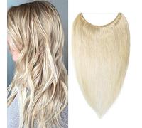 20" SEGO One Piece Invisible Secret Wire in Real Human Hair Extensions [#60 Platinum Blonde] 100% Remy No Clip in Hairpieces for Women Straight (70g)