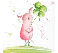 20 Serviettes Animals Funny Pig with Clover Leaf Table Decoration Paper Napkins with Motif Also for Decoupage and Decoupage 33 x 33 cm