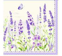 20 serviettes, beautiful lavender meadow as table decoration for the summer, 33 x 33 cm.