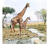 20 Serviettes Giraffe Family on the River as Table Decoration or for Crafts with Decoupage Technique 33 x 33 cm