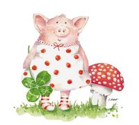 20 Serviettes Lucky Pig on Toadstool Table Decoration Paper Napkins with Motif Also for Decoupage and Decoupage 33 x 33 cm