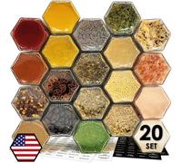 20 Set Magnetic Spice Jars for Refrigerator, Hexagon Glass Magnetic Spice Jars with Shaker Lids Label for Kitchen RV Travel Trailer Boat, Magnet Seasoning Containers for Fridge Cabinet Wall mount Rack