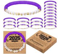 20 Set Purple Class of 2025 Bracelets Bulk End of Year Graduation Gifts to Student from Teacher 2025 Congrats Grad Senior Night Gifts with 20 Cards for Her and Him 5th Senior High School College