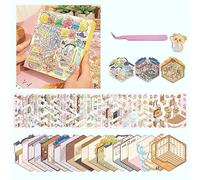20 Sets 3D DIY House Stickers Gift Box with Tweezers,Reusable DIY 3D Sticker Scenes Make You Own Mini Room Fruit Shop Bakery Library Therapy for Adult Relief Stress Pass The Time
