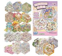 20 Sets 3D Miniature Scene Sticker Kit for Kids & Adults - DIY Arts & Crafts with Reusable Stickers, Stress Relief Activity with Tweezers, Non-Toxic & Creative Gift for Ages 3+ (Set 02)